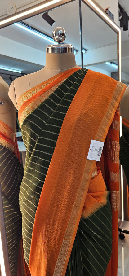 GREEN WITH ORANGE CRUSH GEORGETTE