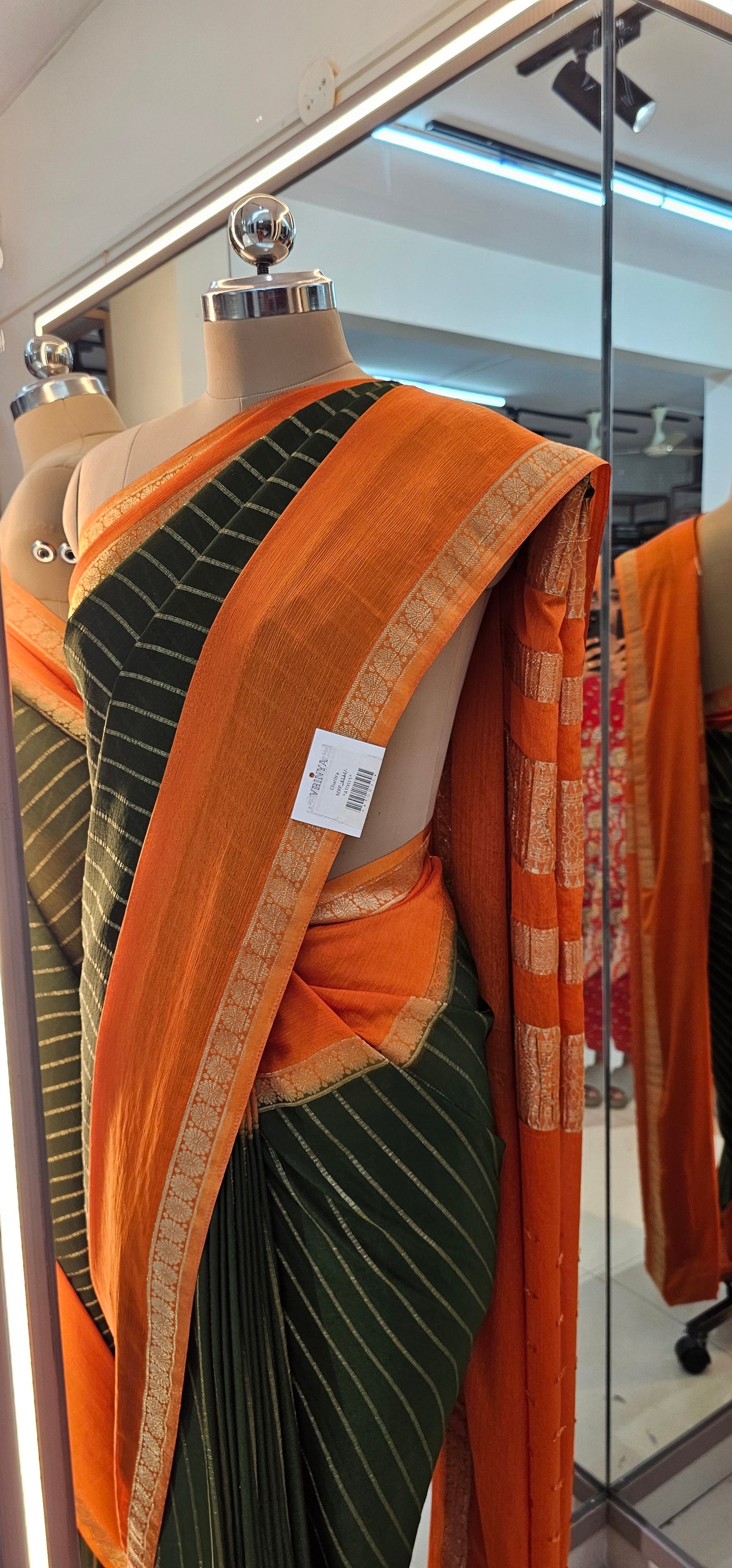 GREEN WITH ORANGE CRUSH GEORGETTE