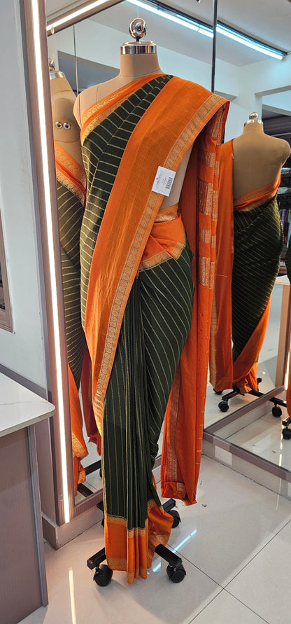 GREEN WITH ORANGE CRUSH GEORGETTE