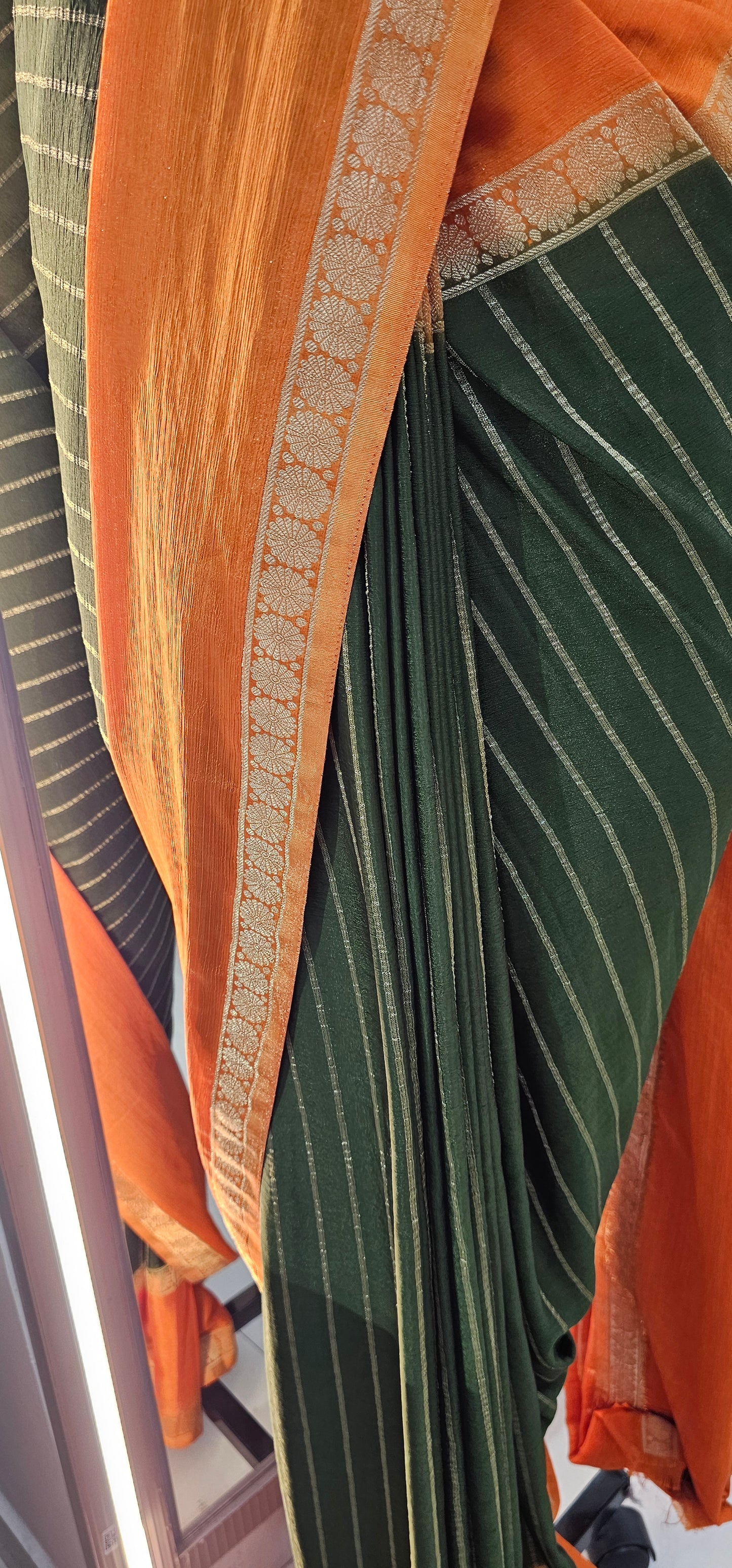 GREEN WITH ORANGE CRUSH GEORGETTE