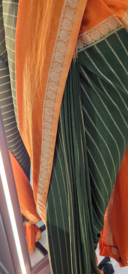 GREEN WITH ORANGE CRUSH GEORGETTE