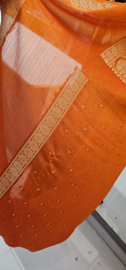 GREEN WITH ORANGE CRUSH GEORGETTE
