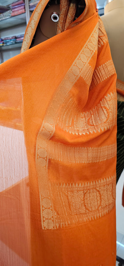 GREEN WITH ORANGE CRUSH GEORGETTE
