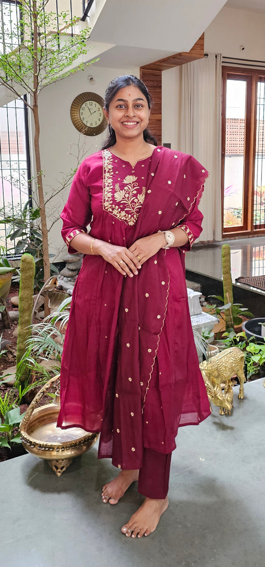 MAROON - MULCHANDERI FESTIVE SUIT