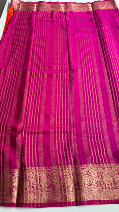 ORANGE WITH PINK SEMI MYSORE CREPE SILK