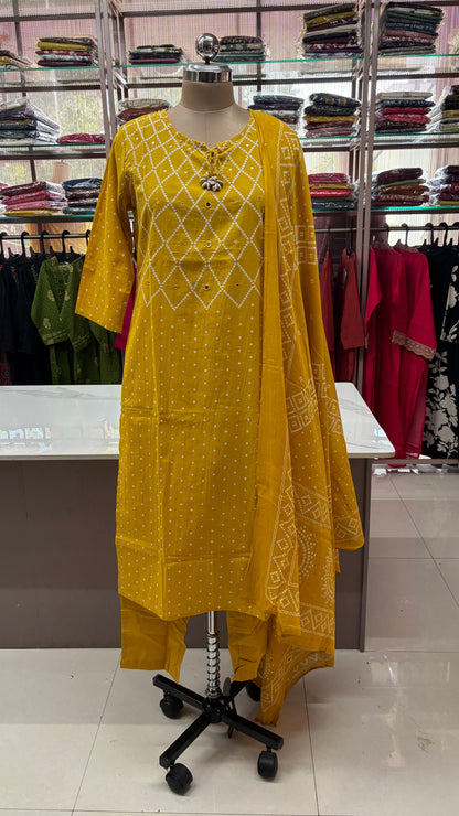 YELLOW- PRINTED PURE COTTON KURTA SET