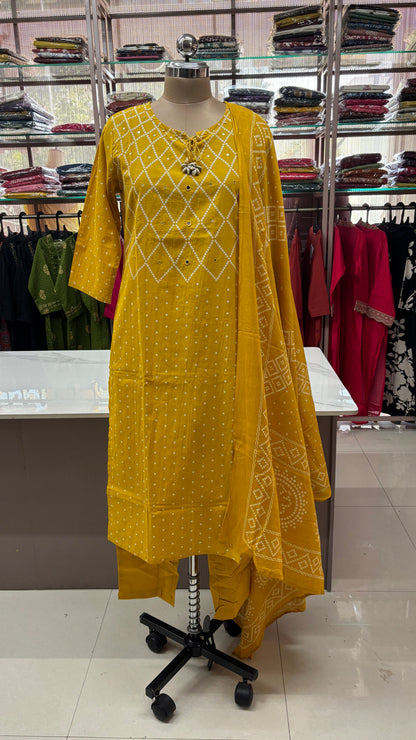 YELLOW- PRINTED PURE COTTON KURTA SET