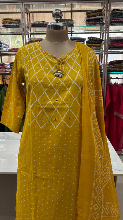YELLOW- PRINTED PURE COTTON KURTA SET