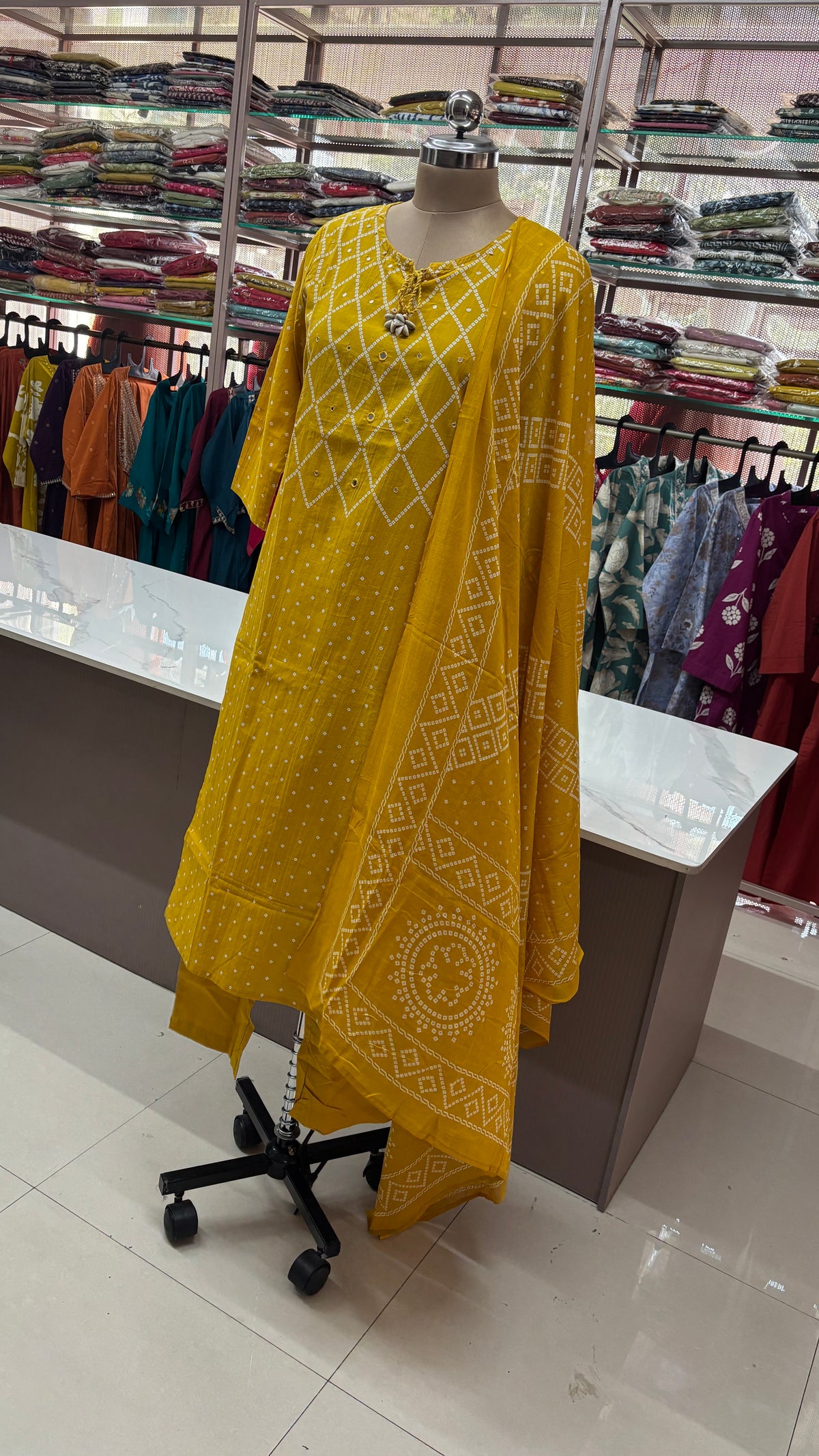 YELLOW- PRINTED PURE COTTON KURTA SET