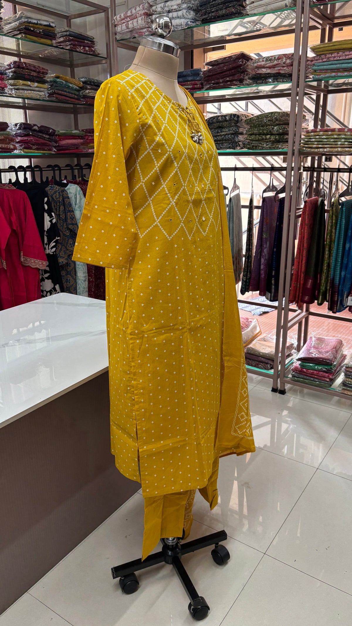 YELLOW- PRINTED PURE COTTON KURTA SET