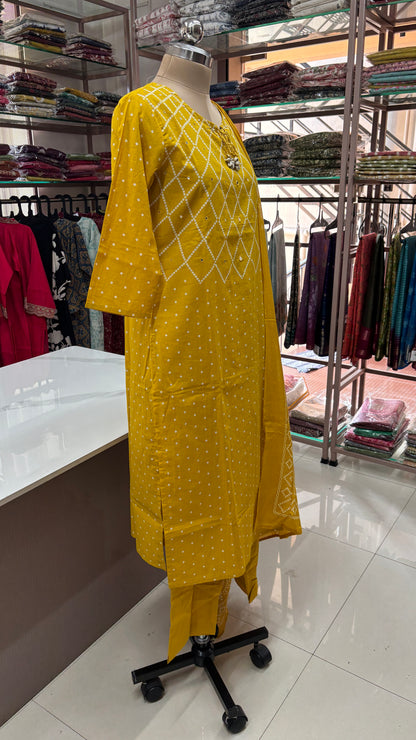 YELLOW- PRINTED PURE COTTON KURTA SET