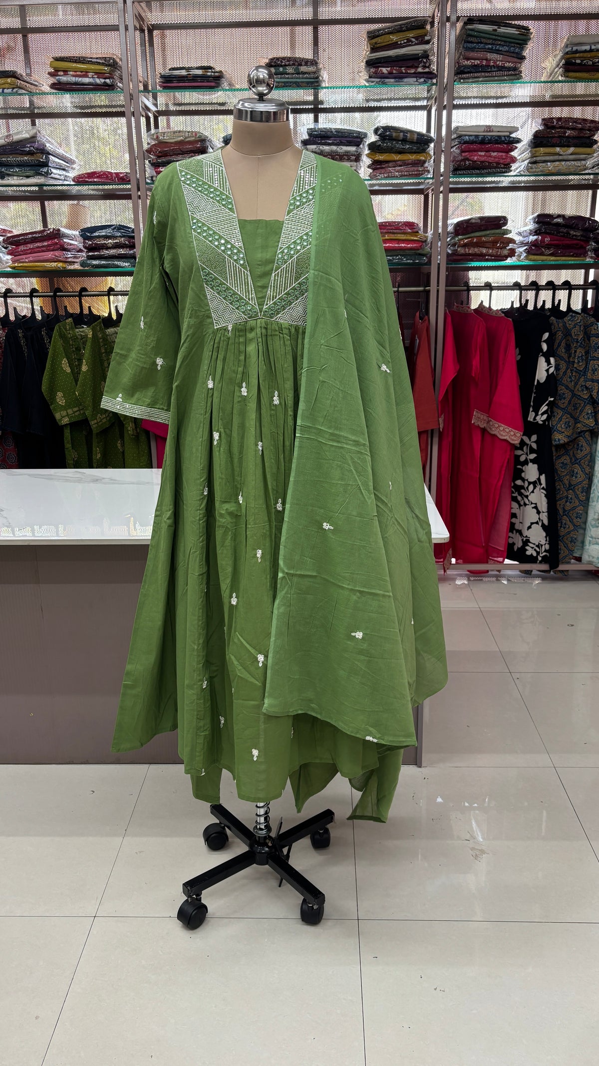 GREEN - PURE COTTON KURTA SET