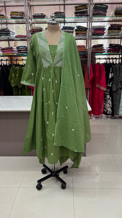 GREEN - PURE COTTON KURTA SET