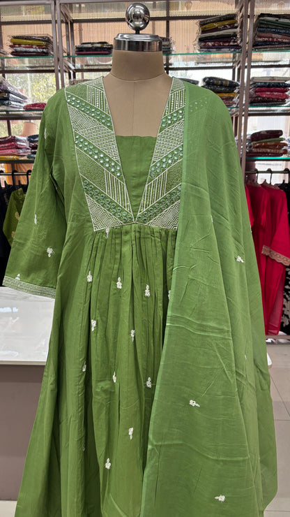GREEN - PURE COTTON KURTA SET