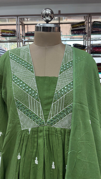 GREEN - PURE COTTON KURTA SET