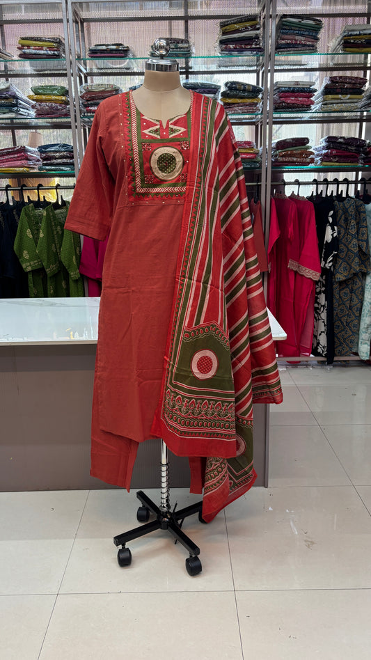 ORANGE - PURE COTTON KURTA SET