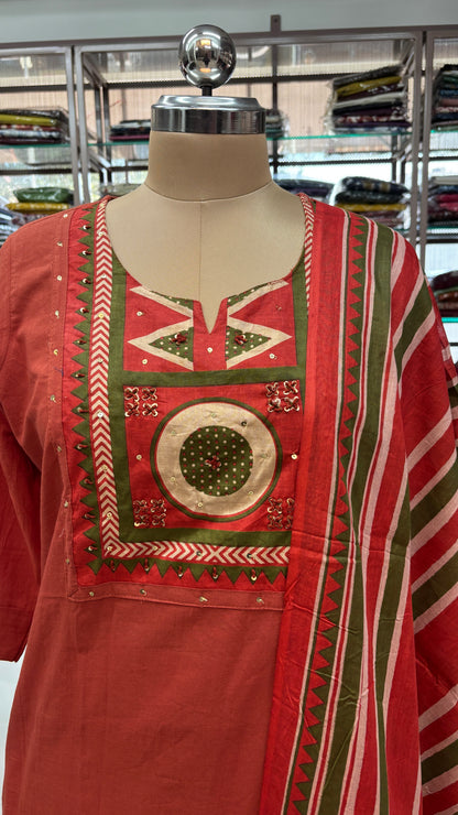 ORANGE - PURE COTTON KURTA SET