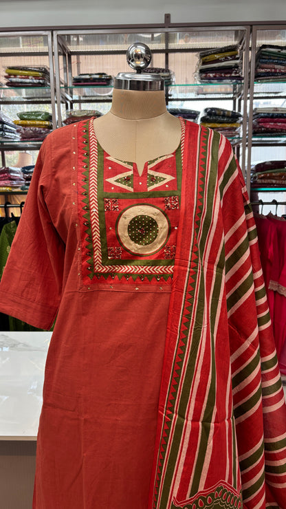 ORANGE - PURE COTTON KURTA SET