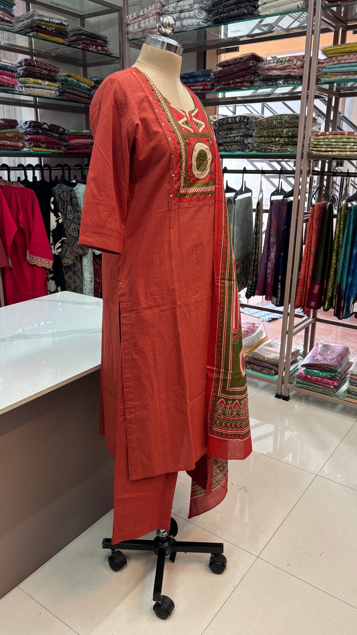 ORANGE - PURE COTTON KURTA SET