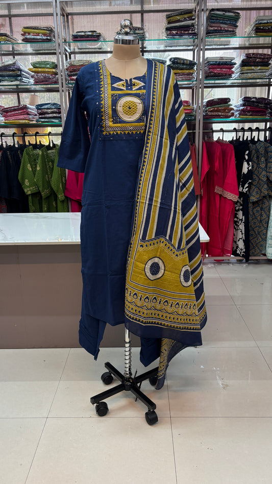 NAVY BLUE - PURE COTTON KURTA SET