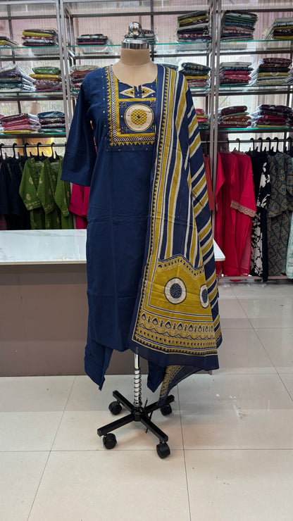 NAVY BLUE - PURE COTTON KURTA SET