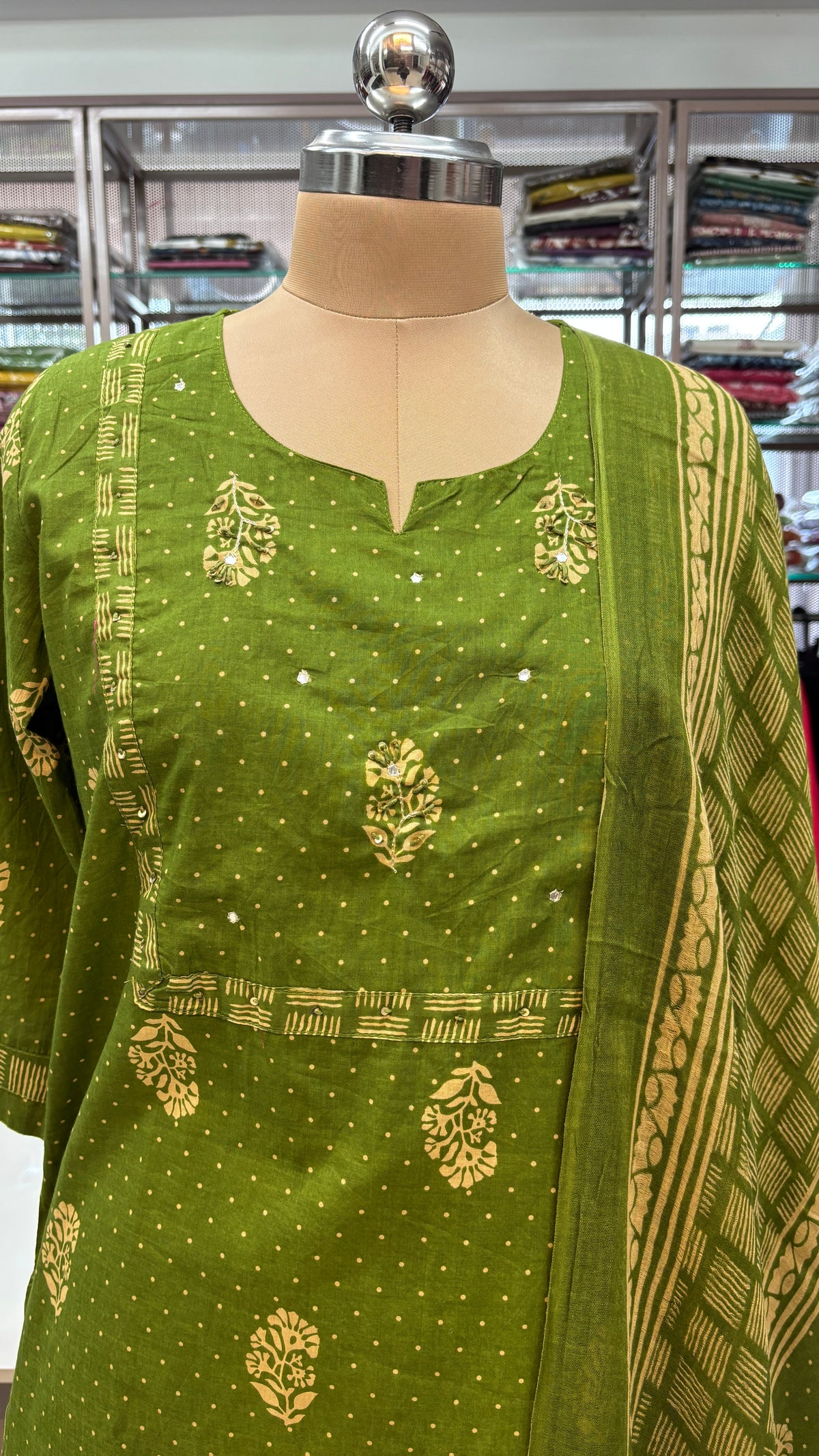 OLIVE GREEN- PURE COTTON KURTA SET