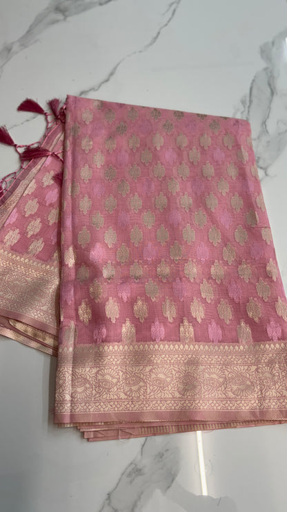 PINK WITH GOLD BUTTAS  - BANARASI COTTON SAREE