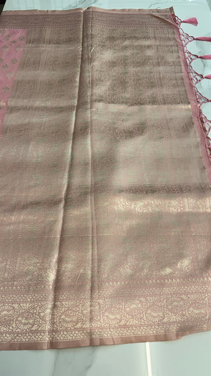 PINK WITH GOLD BUTTAS  - BANARASI COTTON SAREE