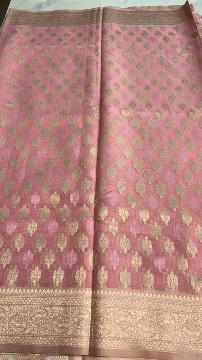 PINK WITH GOLD BUTTAS  - BANARASI COTTON SAREE