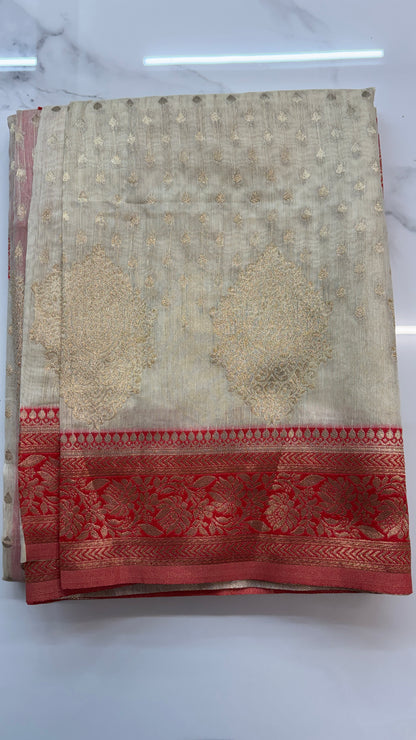 HALF WHITE - BANARAS COTTON SAREE