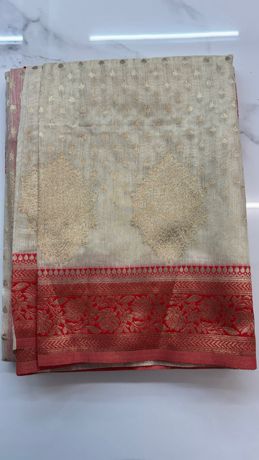 HALF WHITE - BANARAS COTTON SAREE