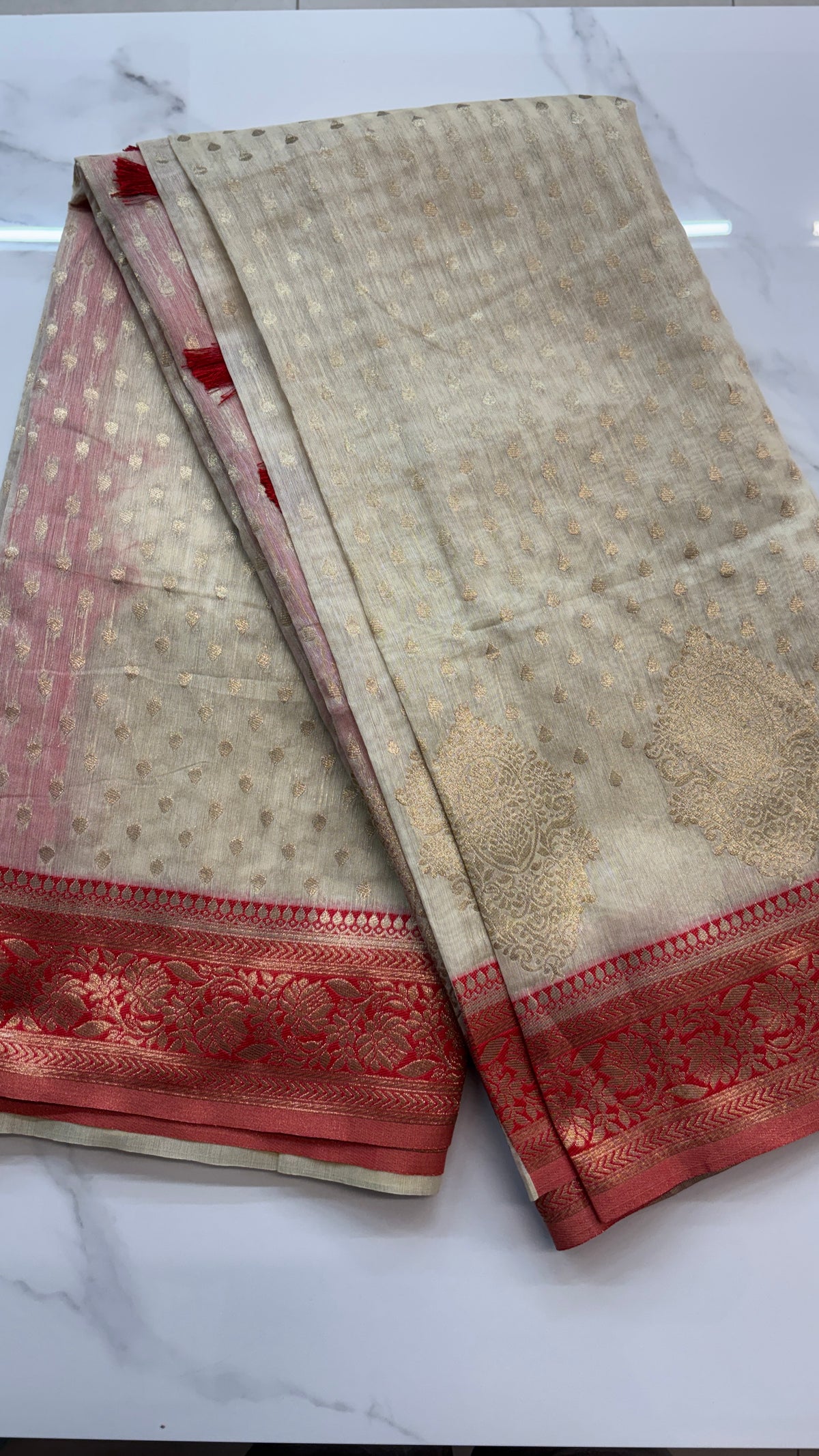HALF WHITE - BANARAS COTTON SAREE