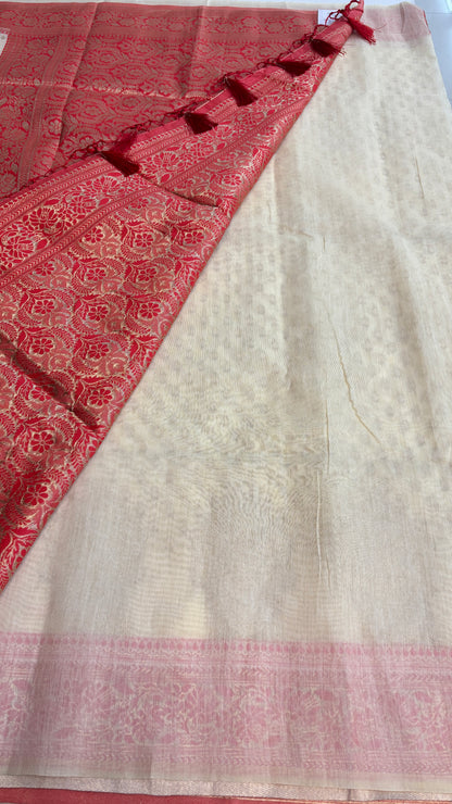 HALF WHITE - BANARAS COTTON SAREE