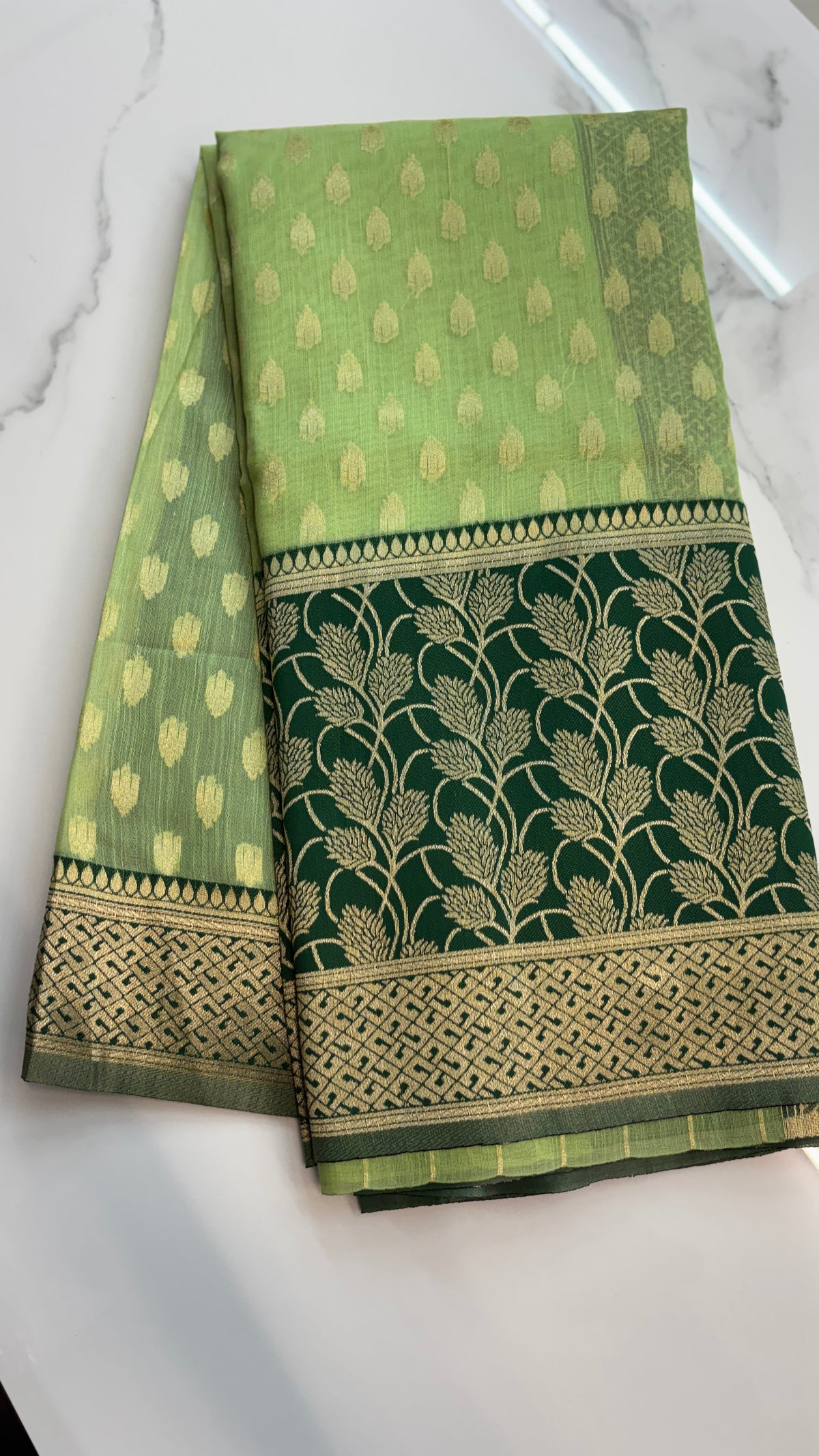 PISTA GREEN - BANARASI COTTON SAREE