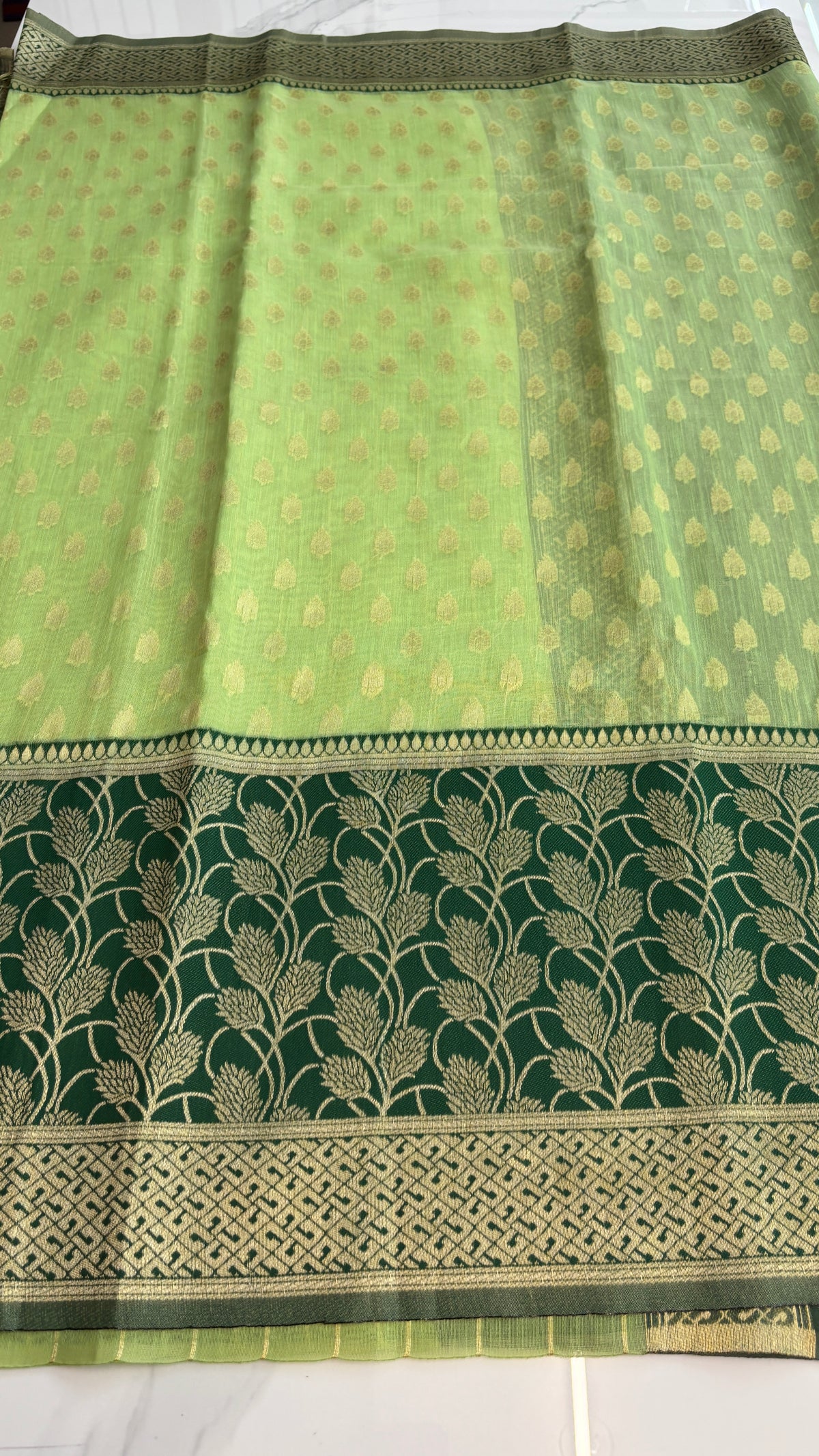 PISTA GREEN - BANARASI COTTON SAREE