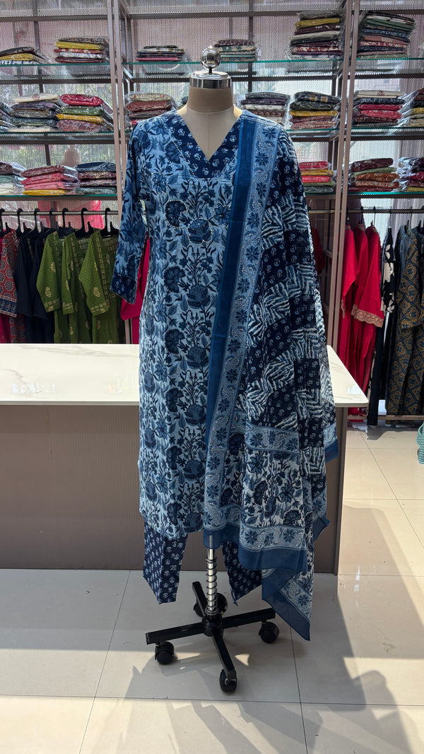 PURPLE WITH BLUE  - PURE COTTON KURTA SET
