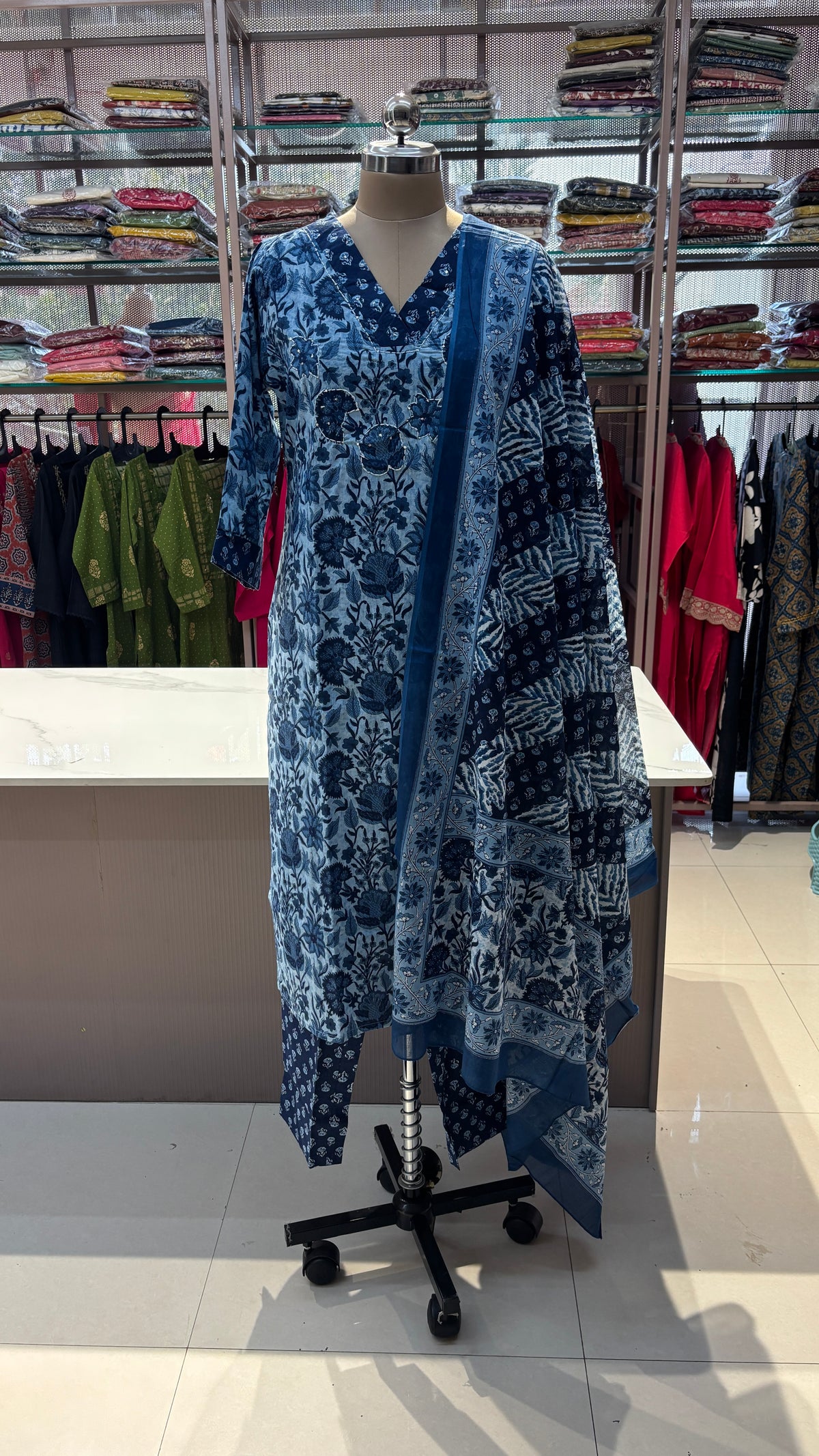 PURPLE WITH BLUE  - PURE COTTON KURTA SET