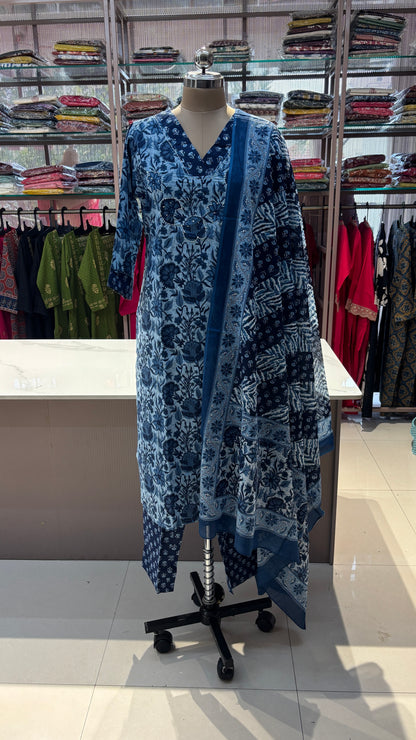 PURPLE WITH BLUE  - PURE COTTON KURTA SET