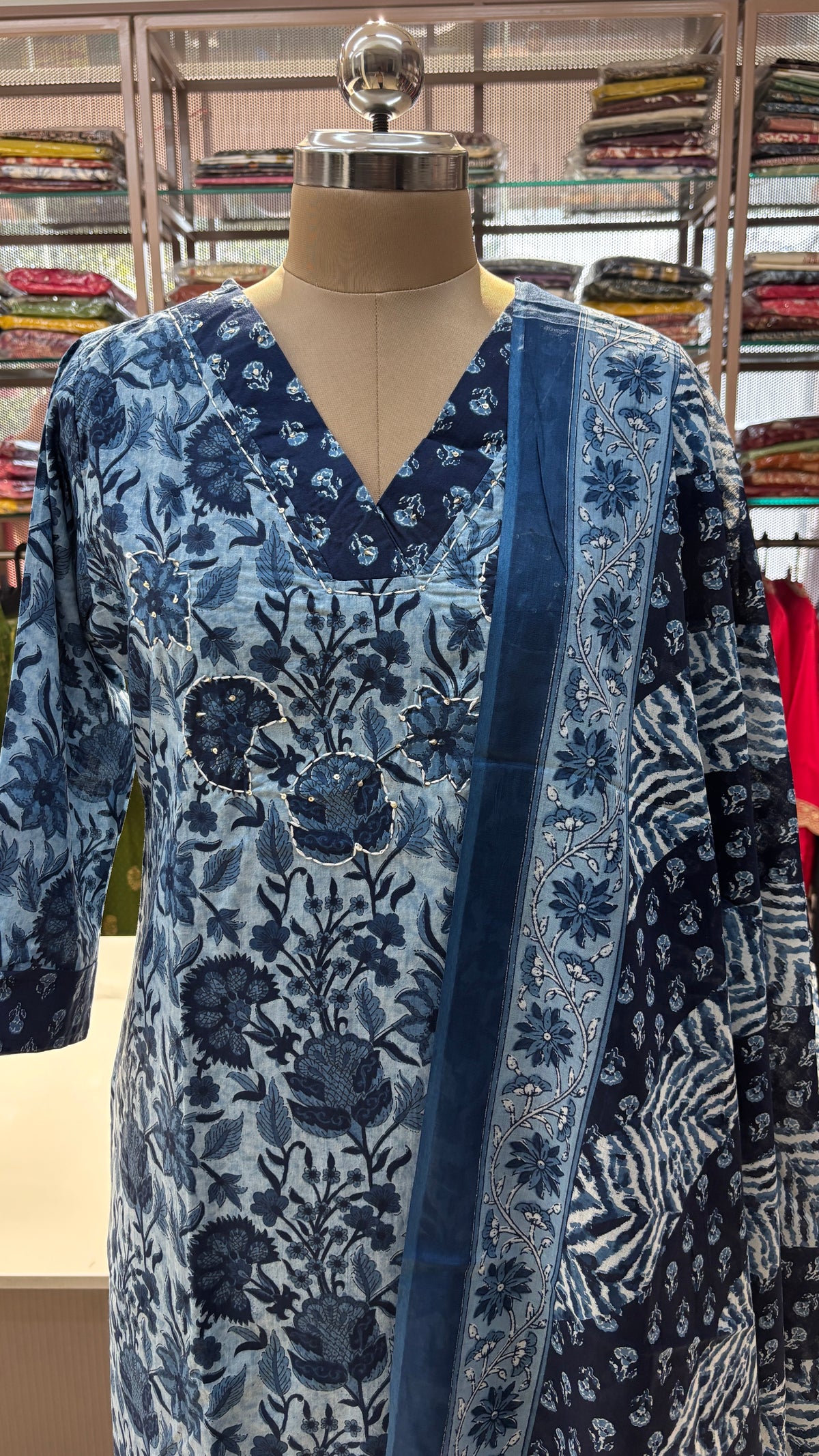 PURPLE WITH BLUE  - PURE COTTON KURTA SET