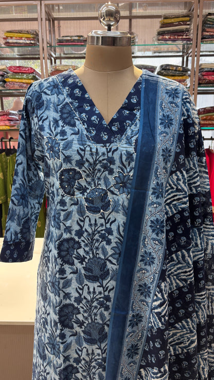 PURPLE WITH BLUE  - PURE COTTON KURTA SET