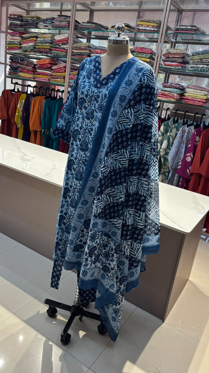PURPLE WITH BLUE  - PURE COTTON KURTA SET