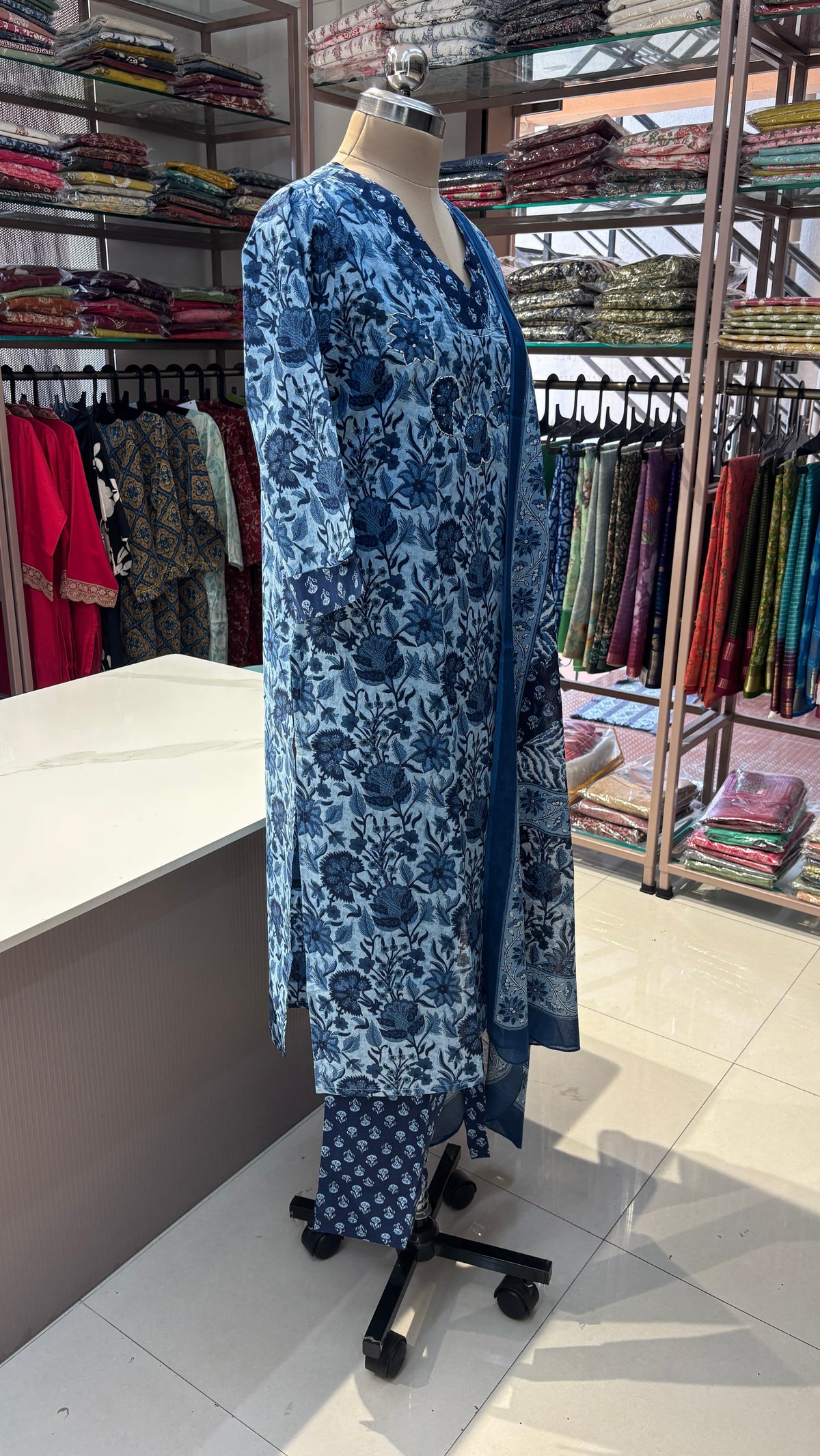 PURPLE WITH BLUE  - PURE COTTON KURTA SET