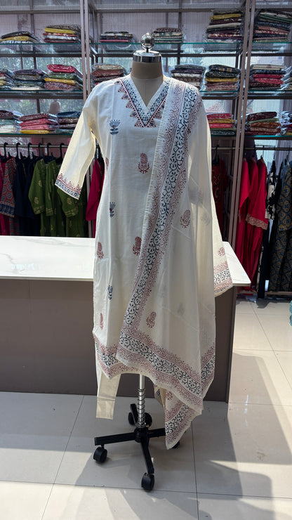 HALF WHITE - PURE COTTON KURTA SET