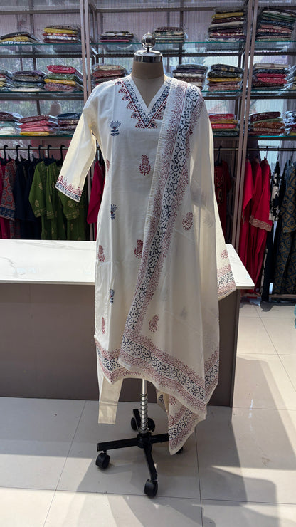 HALF WHITE - PURE COTTON KURTA SET