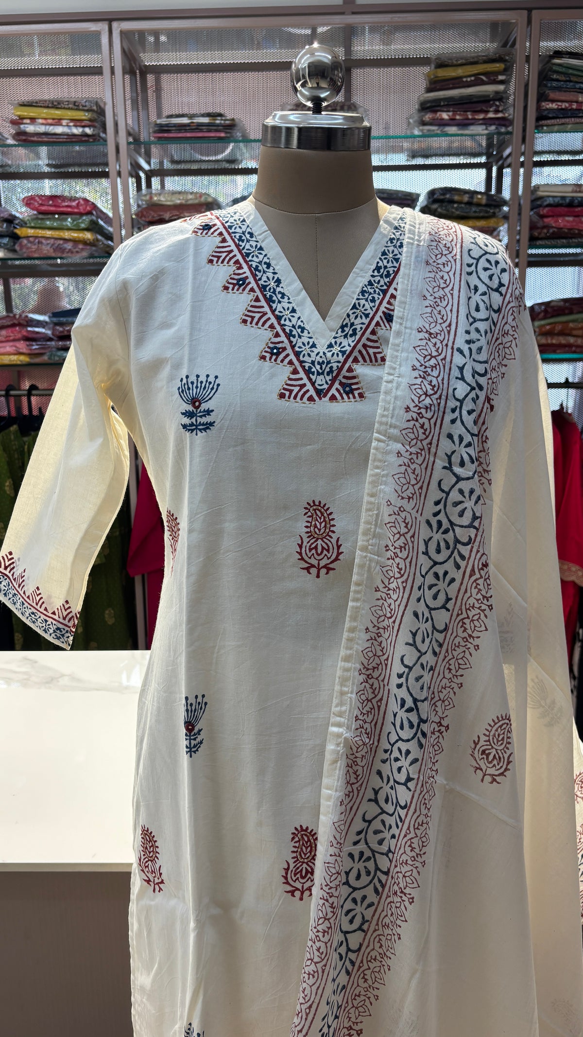 HALF WHITE - PURE COTTON KURTA SET