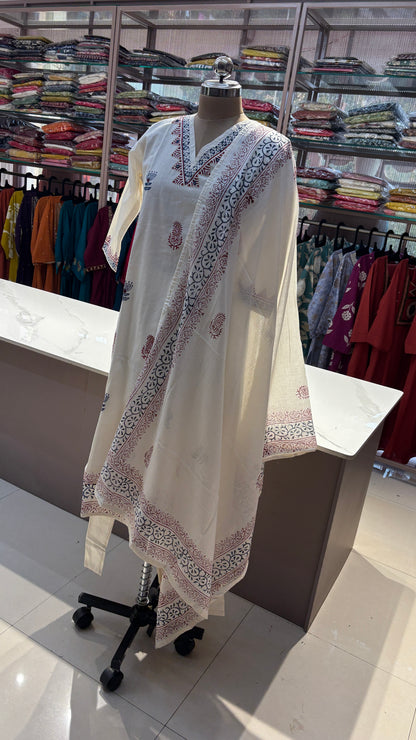 HALF WHITE - PURE COTTON KURTA SET