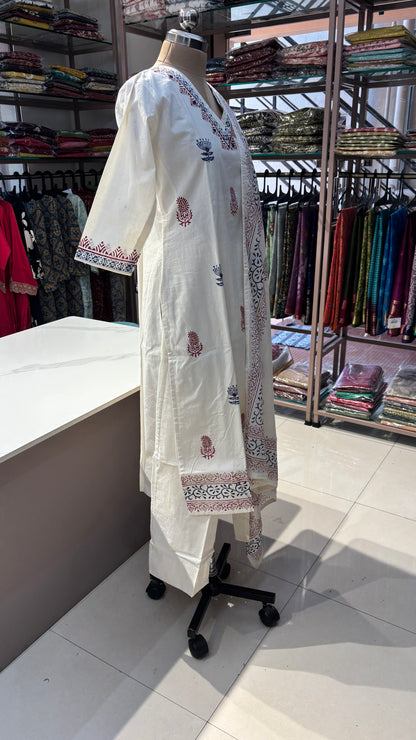 HALF WHITE - PURE COTTON KURTA SET