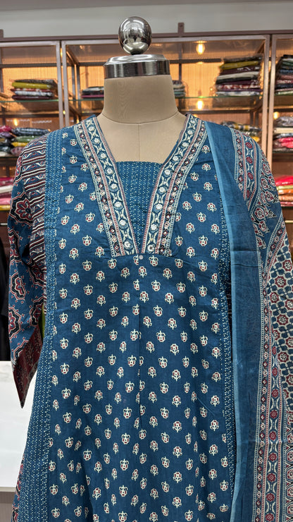 BLUE - PURE COTTON KURTA SET