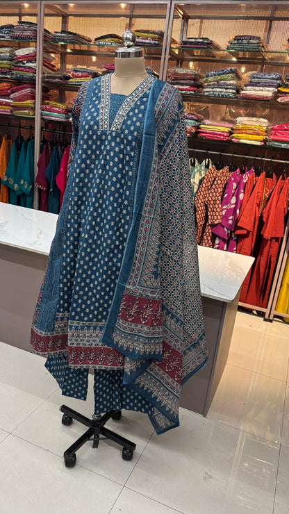 BLUE - PURE COTTON KURTA SET
