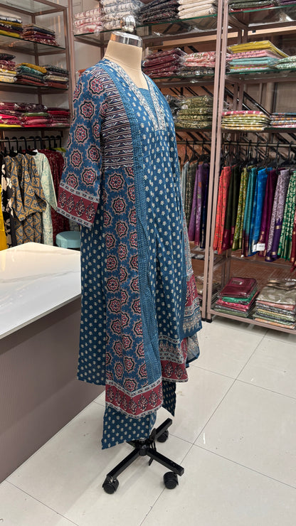 BLUE - PURE COTTON KURTA SET